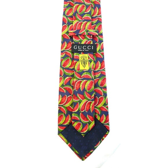 100% Silk GUCCI Navy Watermelon Tie Designer Made in Italy Summer Fruit Vintage - Picture 4 of 5